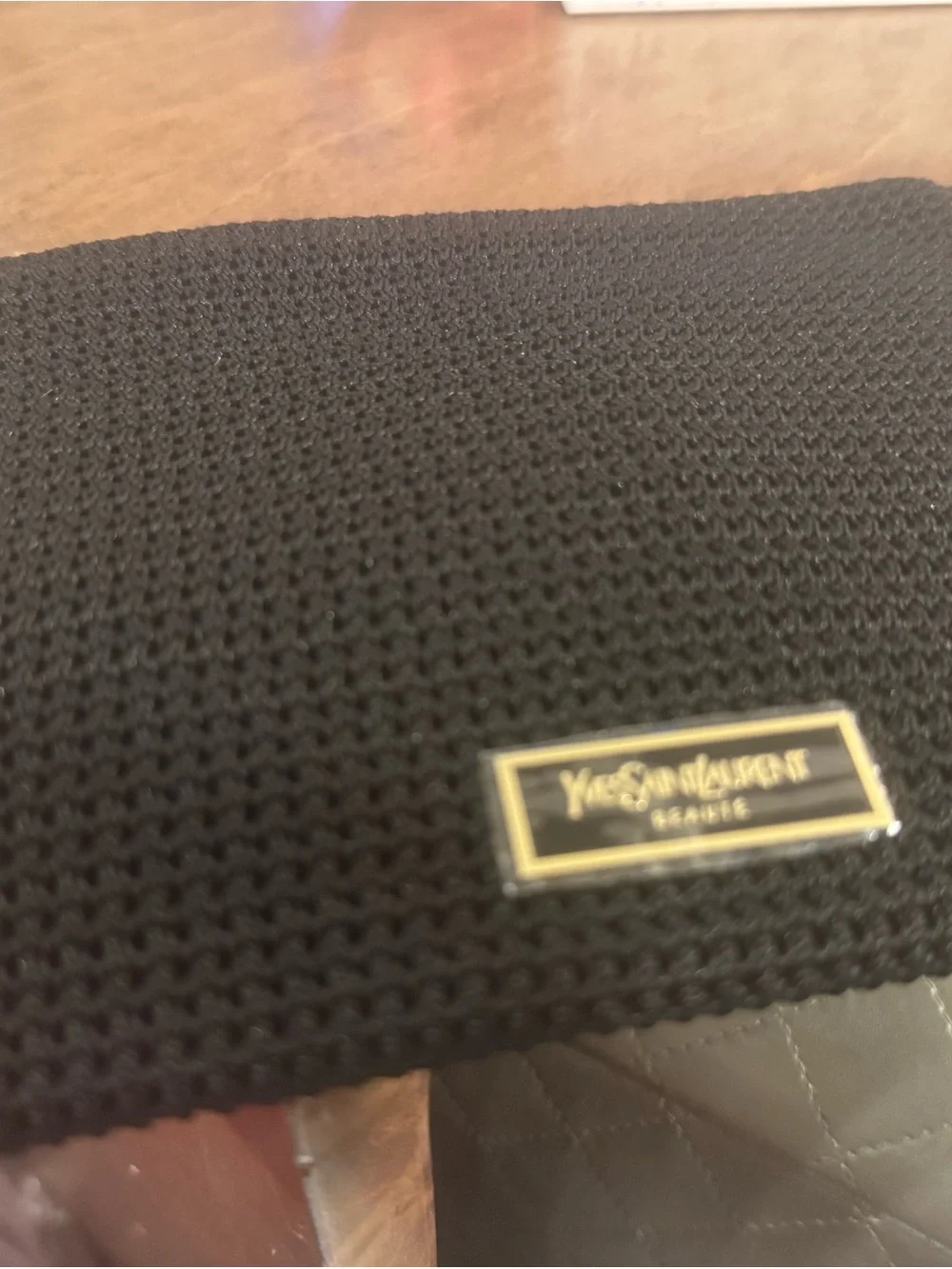 Yves Saint Laurent Black Knit Men's Pouch with Gold Logo Plaque